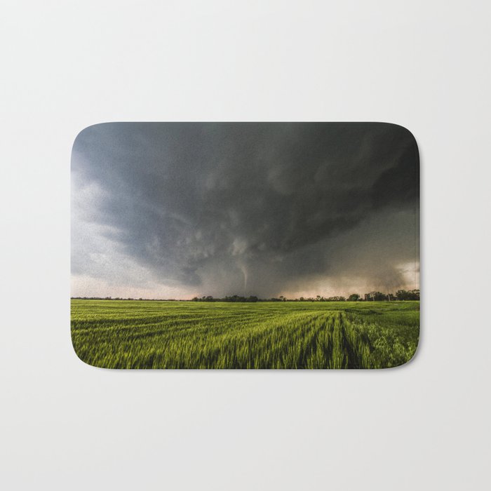 Beautiful Storm - Tornado Emerges From Rain Over Wheat Field in Kansas Bath Mat