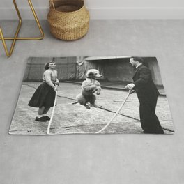 Poodle Jumping Rope, Black and White, Vintage Art Rug | Jumprope, Blackandwhite, Poodlejumpingrope, Poodle, Dog, Funny, Vintage, Retro, Photo 