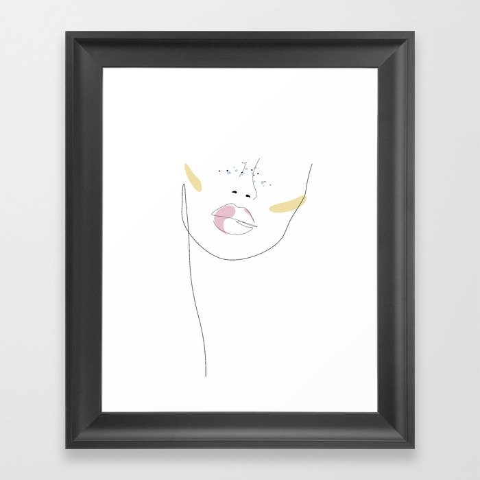 Blue Freckles / girl portrait drawing Framed Art Print