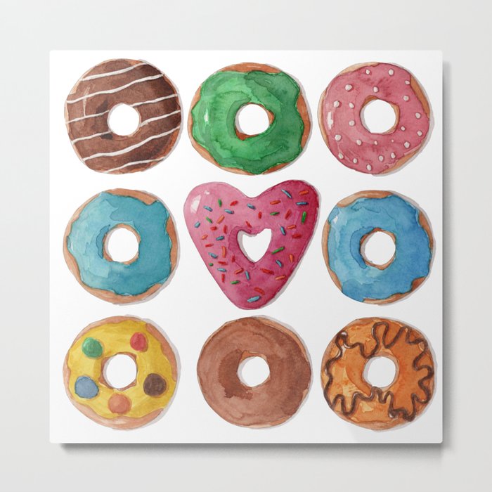 Colorful watercolor donuts Metal Print