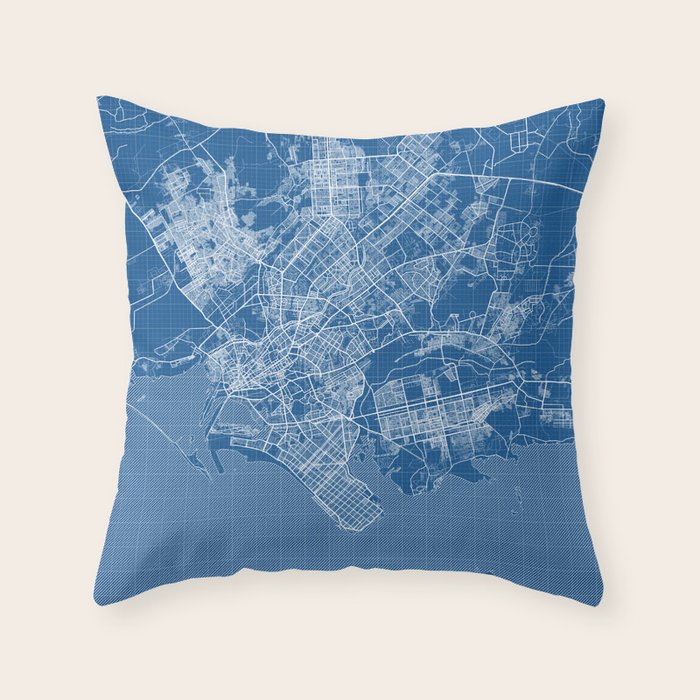 Karachi City Map of Pakistan Blueprint Throw Pillow by deMAP Studio
