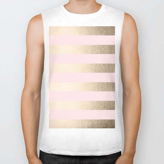 Simply Striped in White Gold Sands and Flamingo Pink Biker Tank