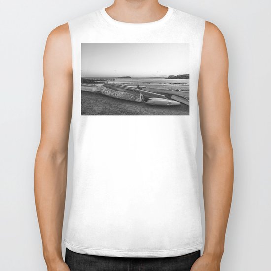 Magnolia Pier at sunset Black and white Biker Tank