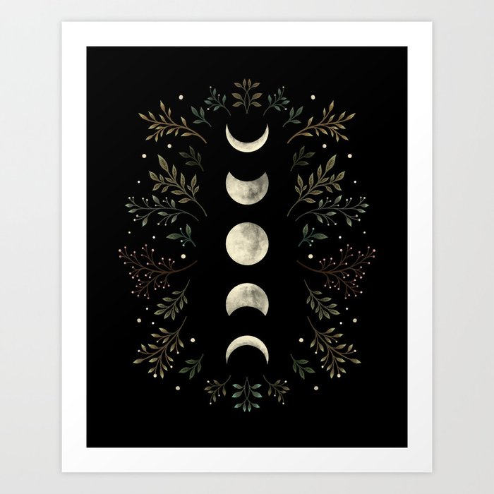 Moonlight Garden - Olive Green Art Print