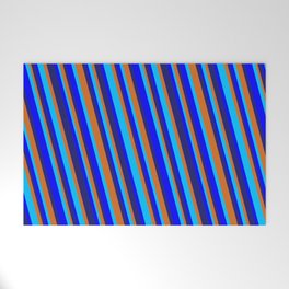 [ Thumbnail: Midnight Blue, Chocolate, Deep Sky Blue & Blue Colored Striped/Lined Pattern Welcome Mat ]