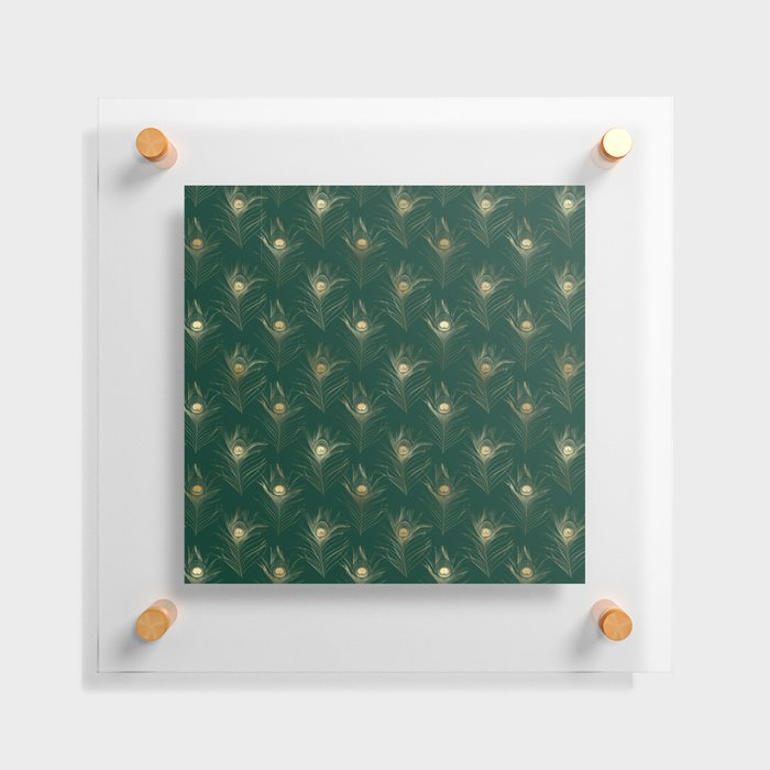 Gold Green Peacock Feathers Pattern Floating Acrylic Print