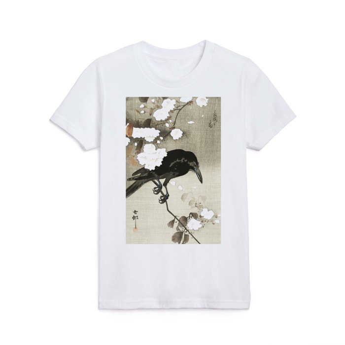 Raven on Cherry tree - Japanese vintage woodblock print Kids T Shirt