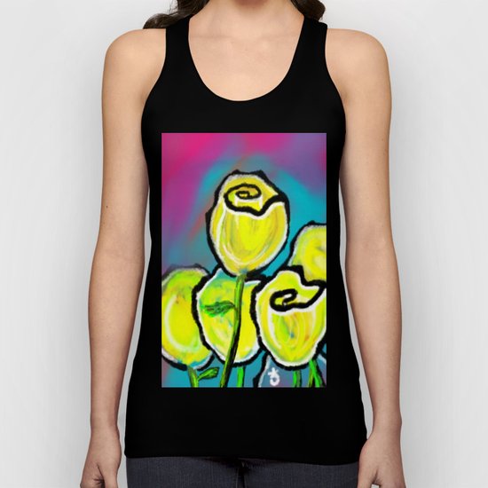 Colorful Yellow Rose Flowers with Purple Blue and Green Unisex Tank Top