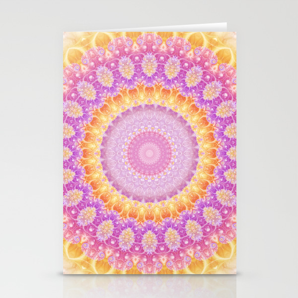 Mandala of Summer in Pink, Orange and Purple Stationery Cards by kellydietrich