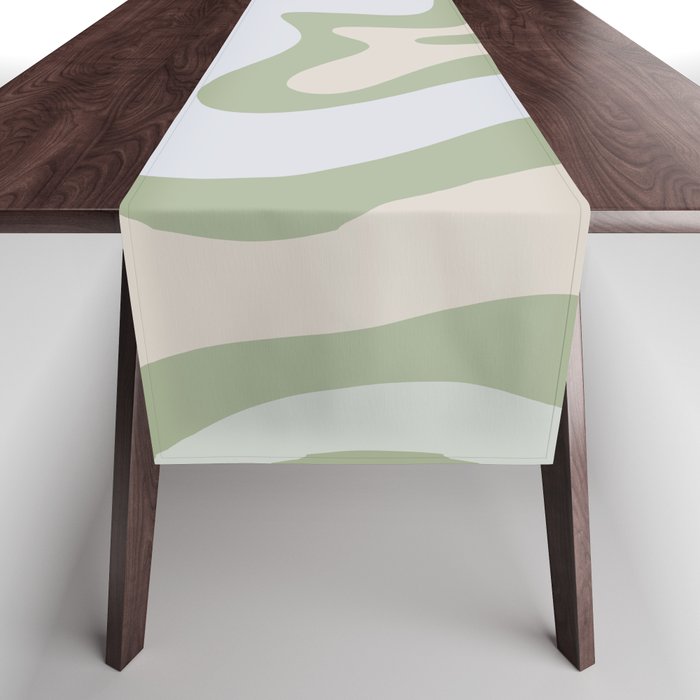 Liquid Swirl Contemporary Abstract Pattern in Light Sage Green Table Runner