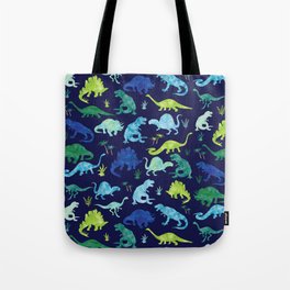 Watercolor Dinosaur Blue Green Dino Pattern Tote Bag