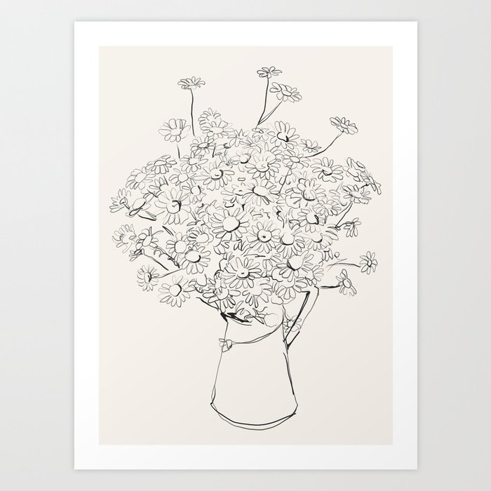 Flowers sketch art  -Daisy - Bouquet  Art Print