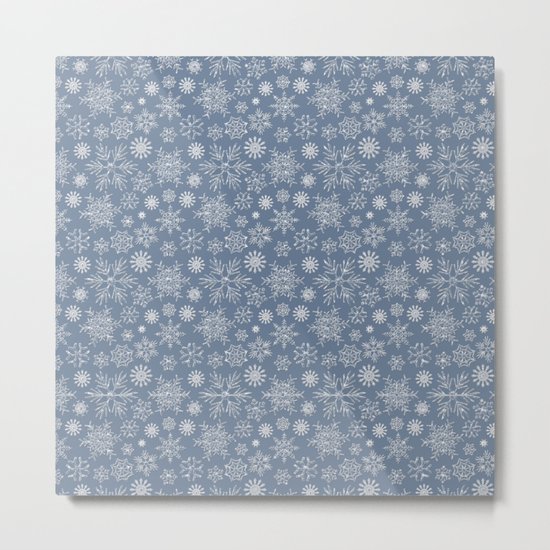 Merry Christmas- Abstract christmas snow star pattern on fresh grey Metal Print