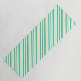 [ Thumbnail: Light Yellow and Turquoise Colored Lined Pattern Yoga Mat ]