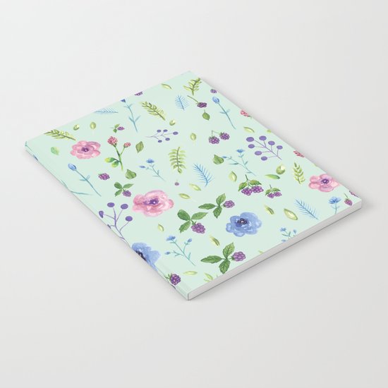 Watercolor flowers on mint Notebook
