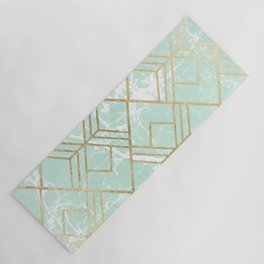 Modern mint green white gold geometrical marble Yoga Mat