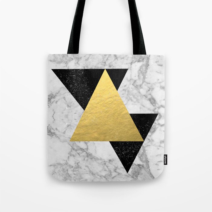 Marble Tri Black & Gold - gold foil, gold, marble, black and white, trendy, luxe, gold phone Tote Bag