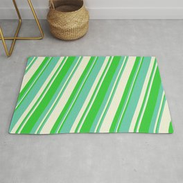 [ Thumbnail: Lime Green, Aquamarine & Beige Colored Stripes/Lines Pattern Rug ]