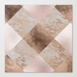 Copper and Blush Rose Gold Marble Gingham Canvas Print
