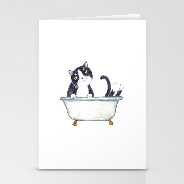 Tuxedo cat toilet Painting Wall Poster Watercolor Stationery Cards
