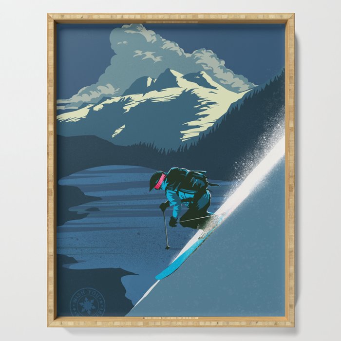 Retro Sunset Alpine Ski Travel Poster Serving Tray