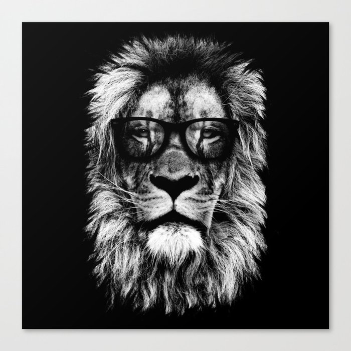 Hipster Lion Black Canvas Print
