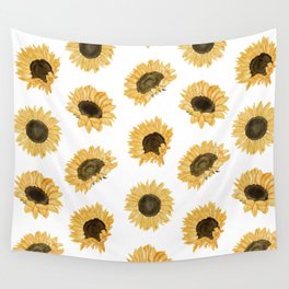 saccharine sunflowers on white Wall Tapestry