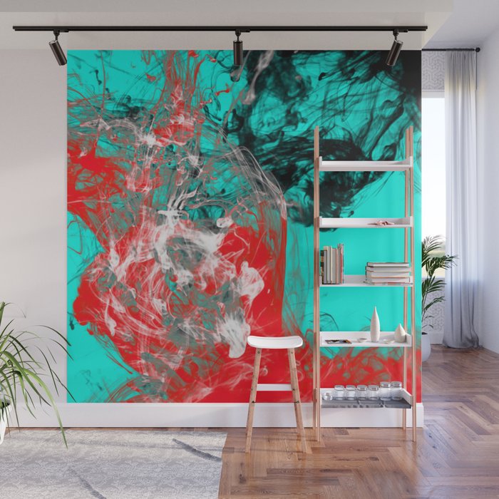 Marbled Collision Abstract Red Blue Black And White Mixed