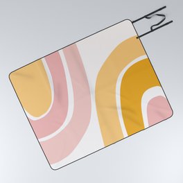Abstract Shapes 37 in Mustard Yellow and Pale Pink Picnic Blanket
