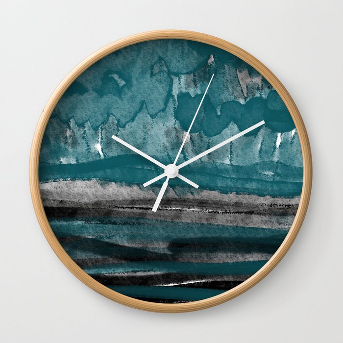 The Meeting Place - Contemporary Abstract in Green and Black 1 Wall Clock