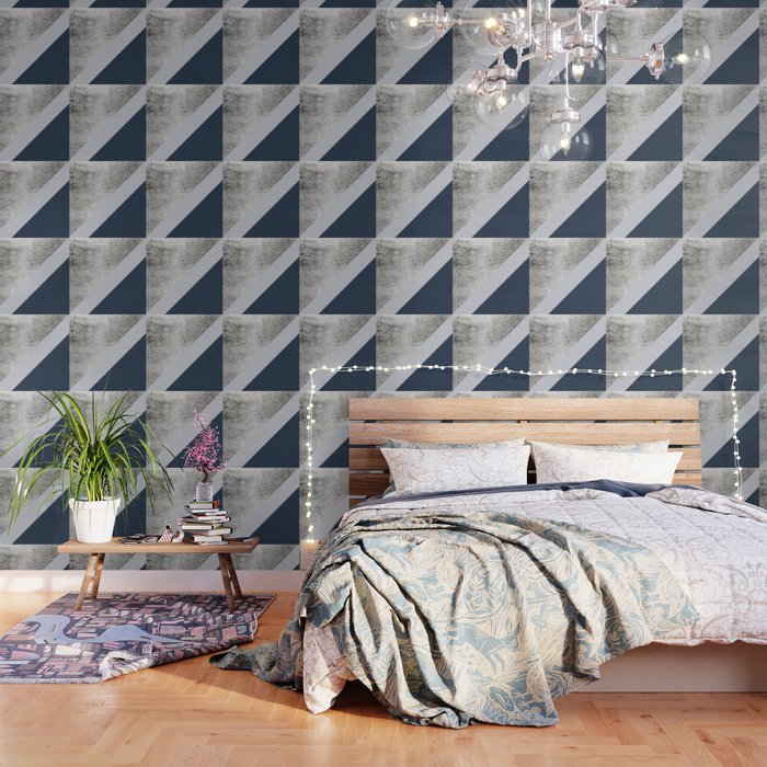Modern Minimalist Navy Blue Grey And Silver Foil Geometric Color