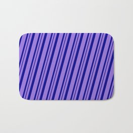 [ Thumbnail: Purple & Dark Blue Colored Pattern of Stripes Bath Mat ]
