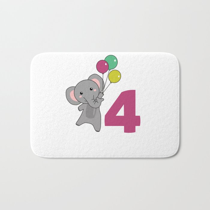 Elephant Fourth Birthday Balloons For Kids Bath Mat