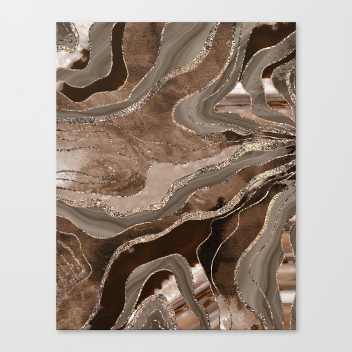 Brown Marble Agate Gold Glitter Glam #2 (Faux Glitter) #decor #art #society6 Canvas Print