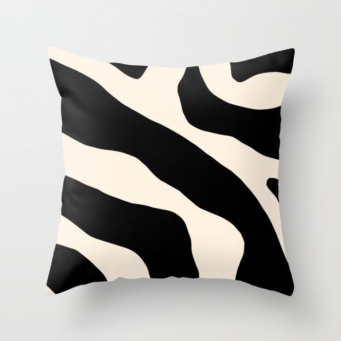 Big Zebra Minimalist Abstract Pattern in Black and Almond Cream Throw Pillow