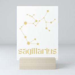 Sagittarius Sign Star Constellation Art, Retro Groovy Gold Font, Wall Decor Mini Art Print