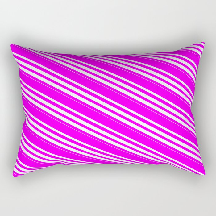 Fuchsia and Mint Cream Colored Lined/Striped Pattern Rectangular Pillow