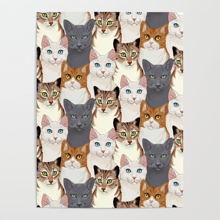 Cat Portraits Pattern Poster