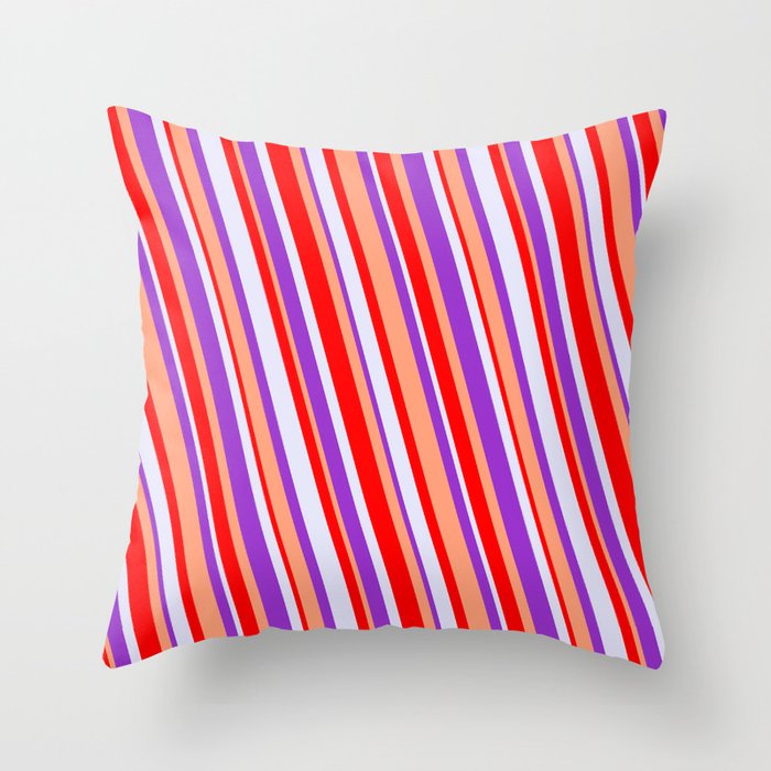 Red, Lavender, Dark Orchid & Light Salmon Colored Pattern of Stripes Throw Pillow
