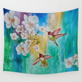 orchids and hummingbirds Wall Tapestry