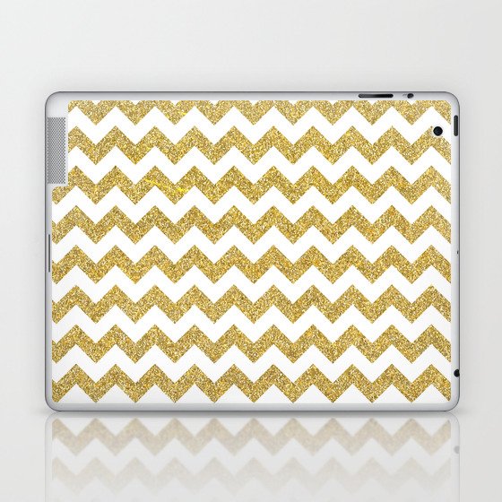 Gold Glitter Chevron Pattern Laptop & iPad Skin