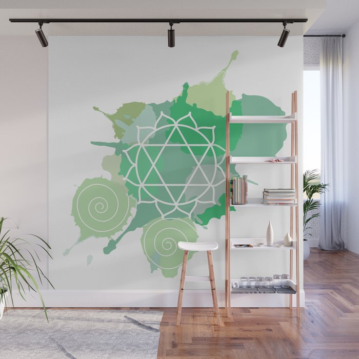 Anahata chakra Meditation aura and fourth of the seven chakras symbol Wall Mural