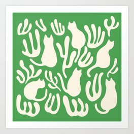Pattern Cat 02g green background Art Print