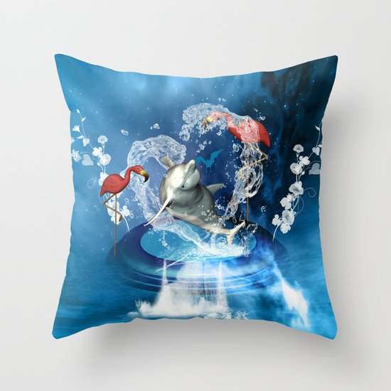 Dolphin jumping by a heart Throw Pillow
