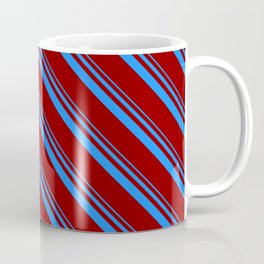 [ Thumbnail: Blue and Dark Red Colored Stripes Pattern Coffee Mug ]