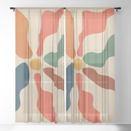 Minimal Contemporary Botanical Floral - Colorful Sheer Curtain