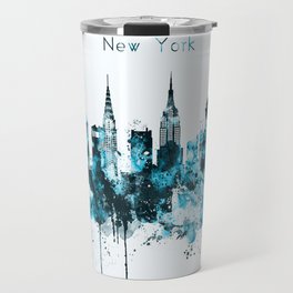 New York Monochrome Blue Skyline Travel Mug