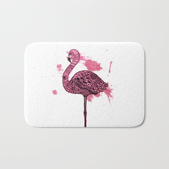 Flamingo Watercolor Print Bath Mat