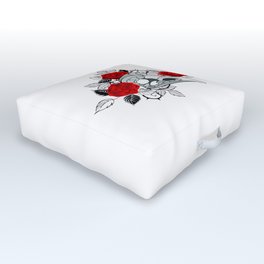 Bird Skull with Red Roses Outdoor Floor Cushion