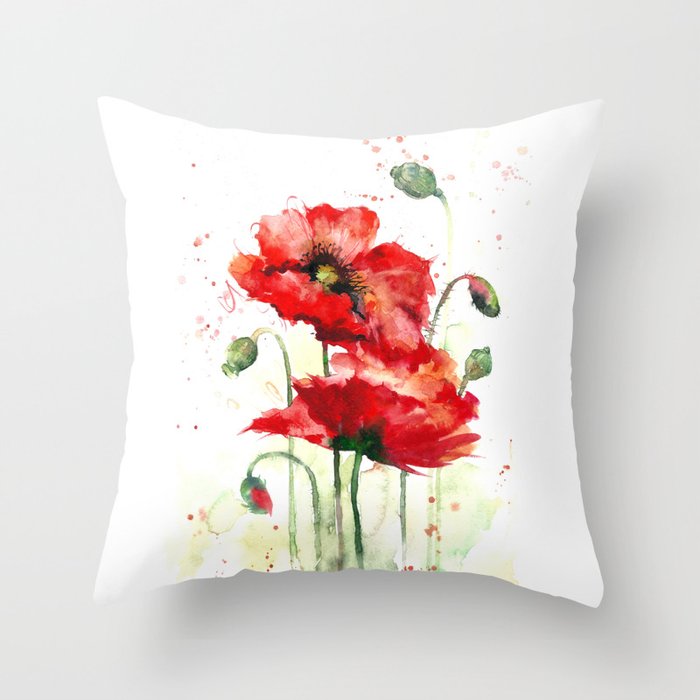 Watercolor Flowers Of Aquarelle Poppies Throw Pillow By Maryami Society6